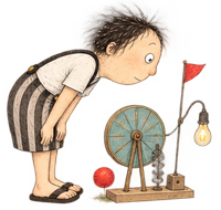 petit personnage qui regadre comment fonctionne une petite machine
