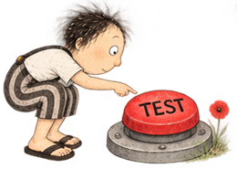 petit personnage qui va appuyer sur un gros bouton TEST