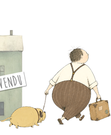 petit personnage qui quitte sa maison parce que celle-ci est vendue